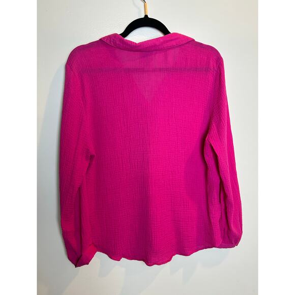 Chico’s Women Size 2 8/10 Gauzy Pink V Neck Long Sleeve Preppy Barbie - Picture 6 of 8